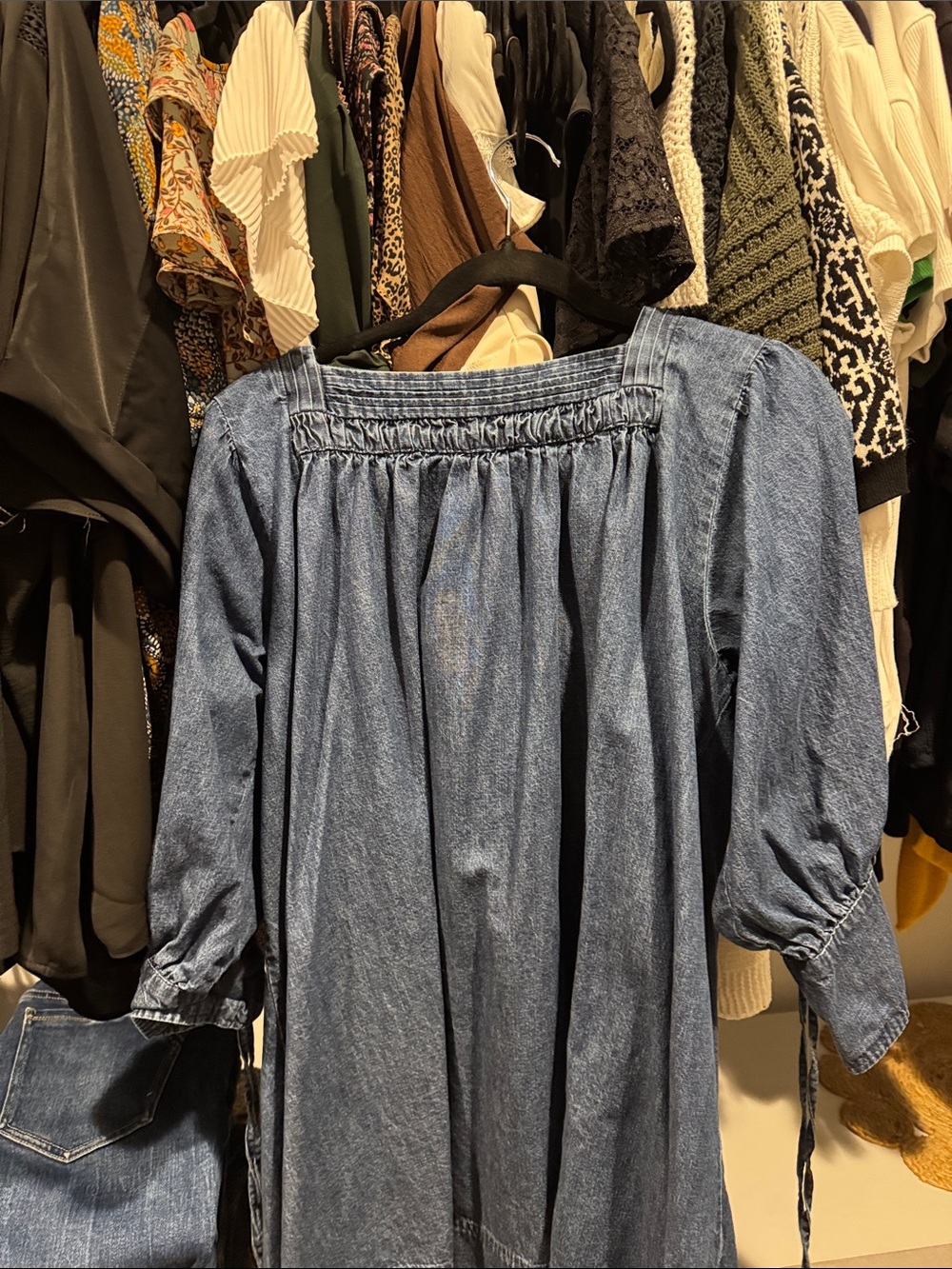 Free People Denim Smocked Tunic  Dress - Blue - Picture 5 of 7